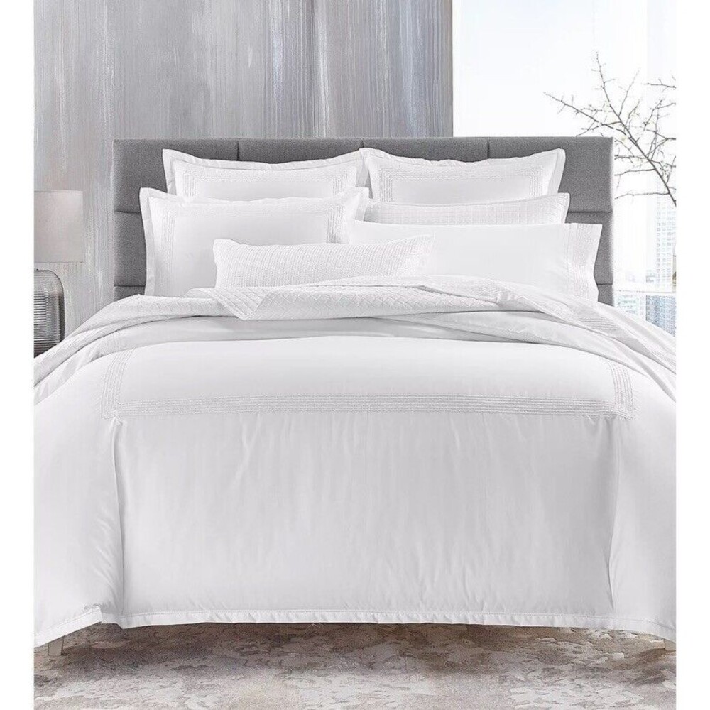Hotel Collection Chain Link Embroidery Full/Queen 3 Pcs Duvet Cover Set White